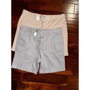 Member's Mark Flat Front Twill Shorts Mens 38 Khaki Grey Excellent 2 Pack Bundle